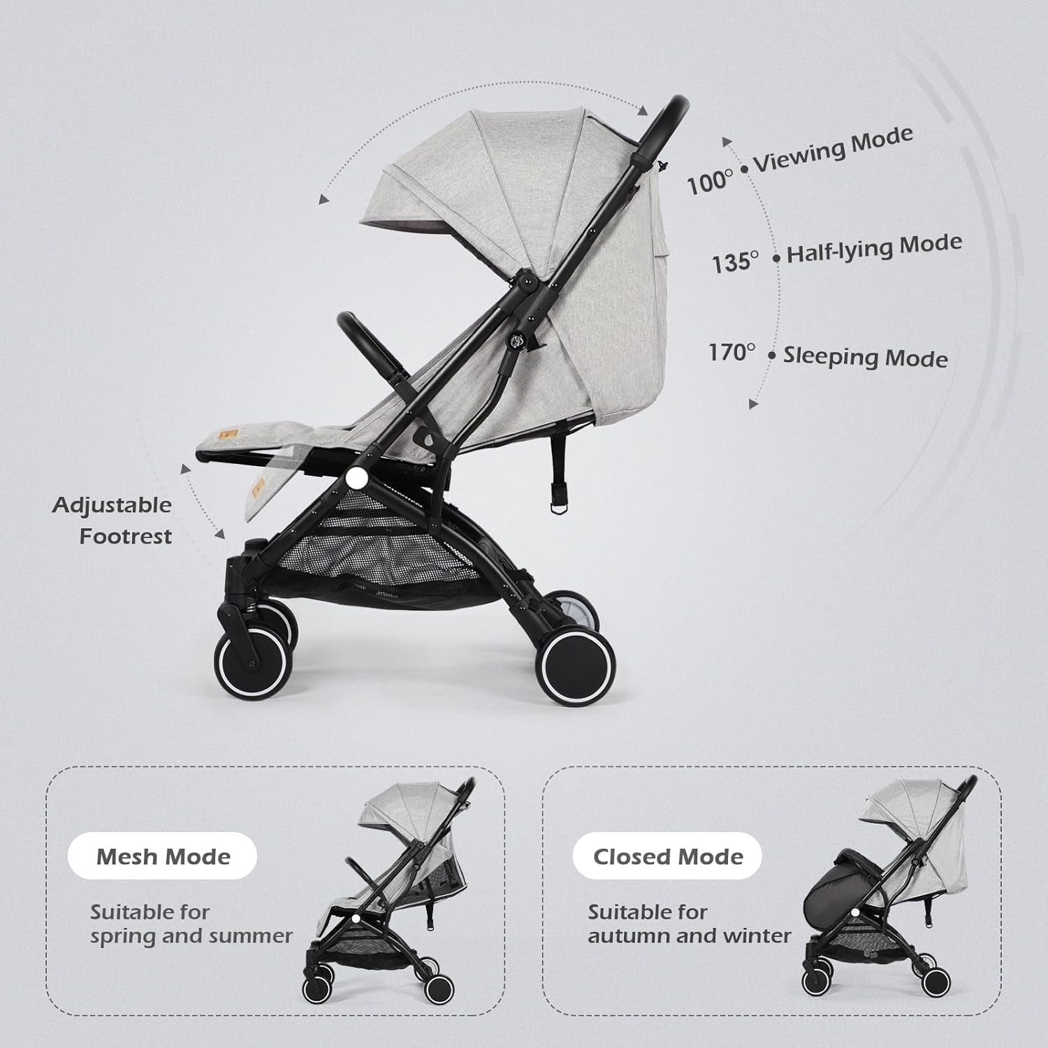 Lightweight Baby Stroller One-Hand Fold Compact Travel Buggy From Birth 15kg