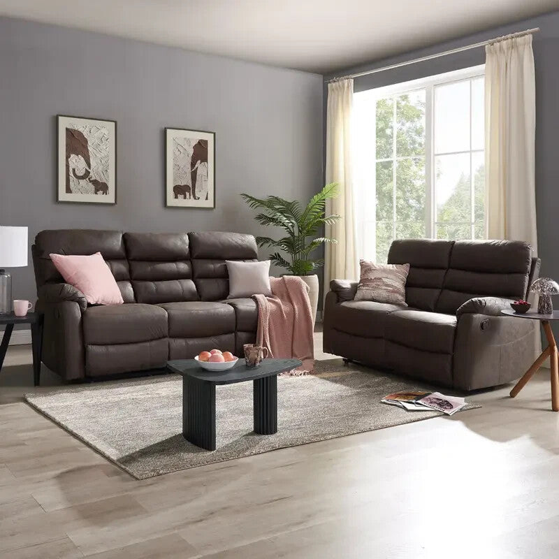 2 Seater Recliner Sofa Manual Air Leather Padded Brown Lounge Chair