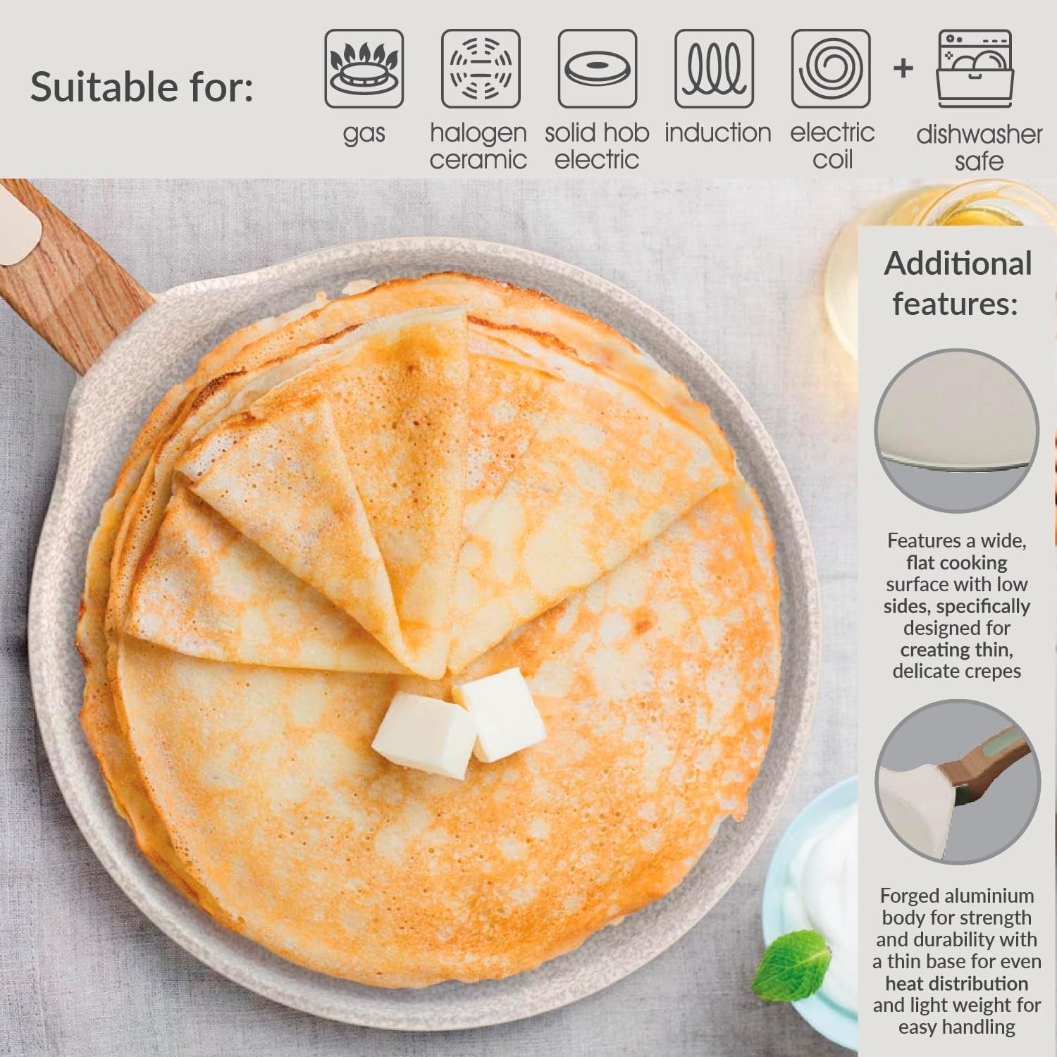 28cm Cast Aluminium Non-Stick Crepe Pan – Induction, Gas & Electric Hob
