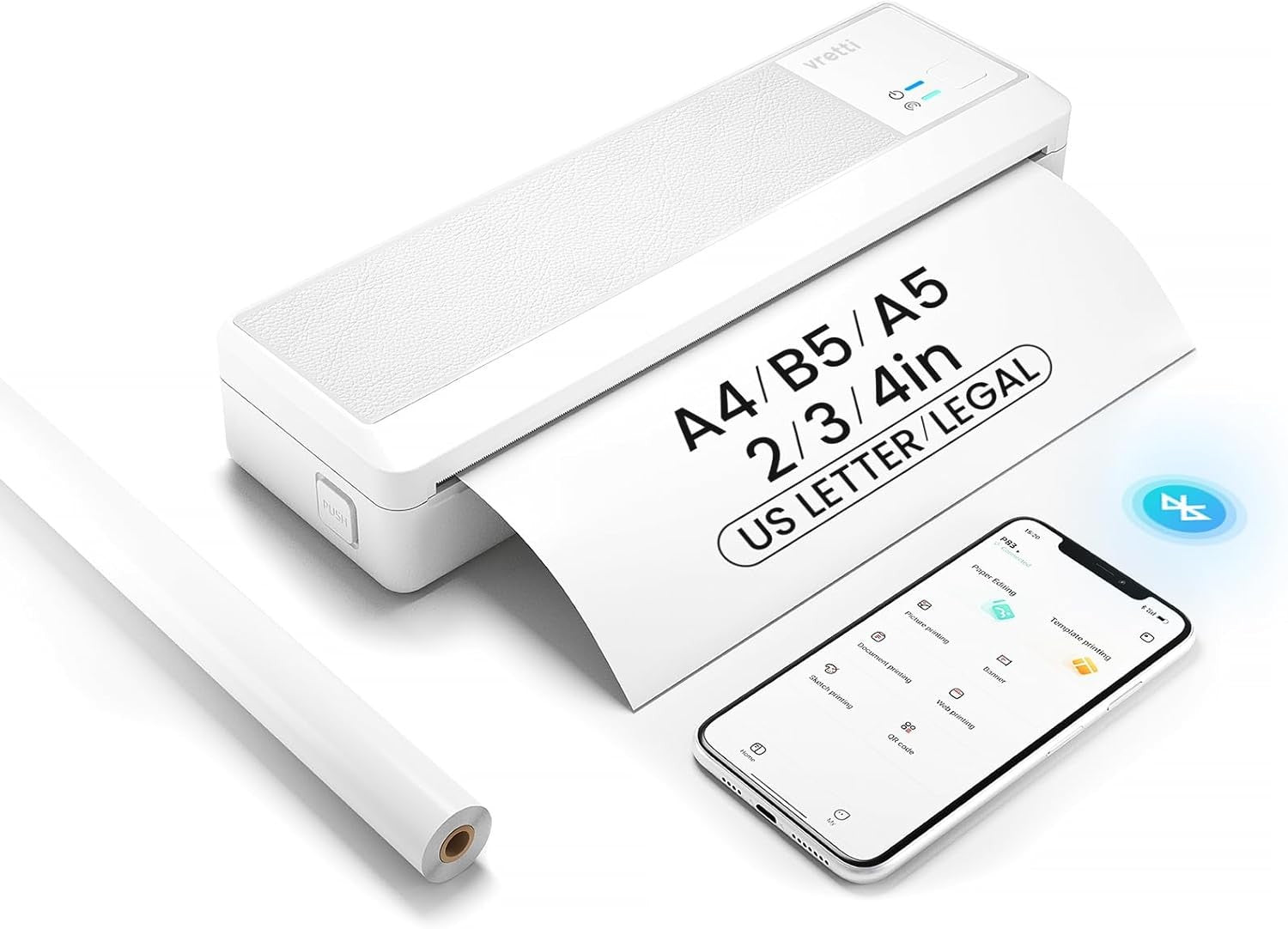 Vretti P83 Bluetooth Thermal Printer Wireless Inkless A4 Mobile Printer