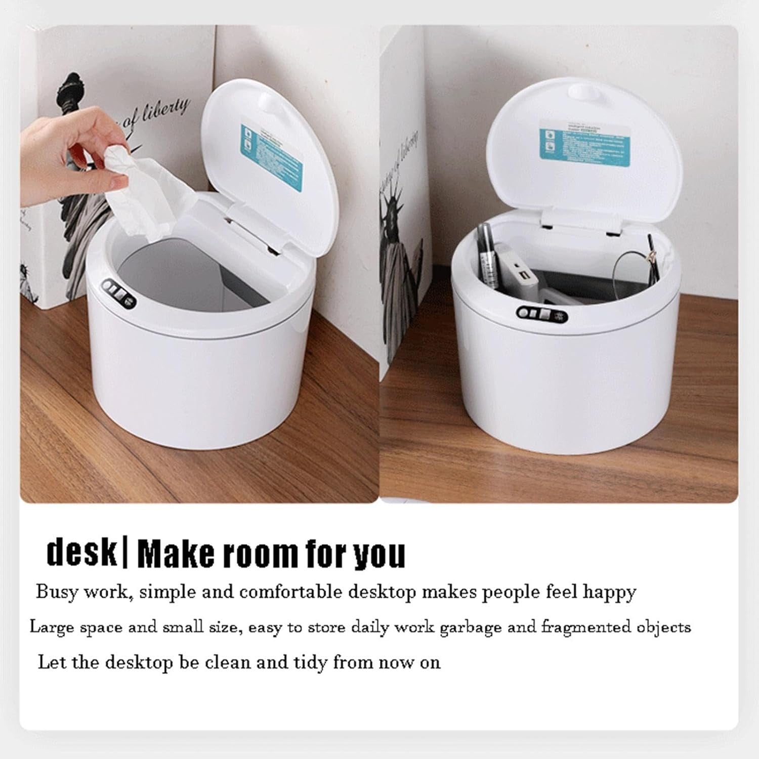 3L Automatic Touchless USB Trash Can Motion Sensor Desk Bin