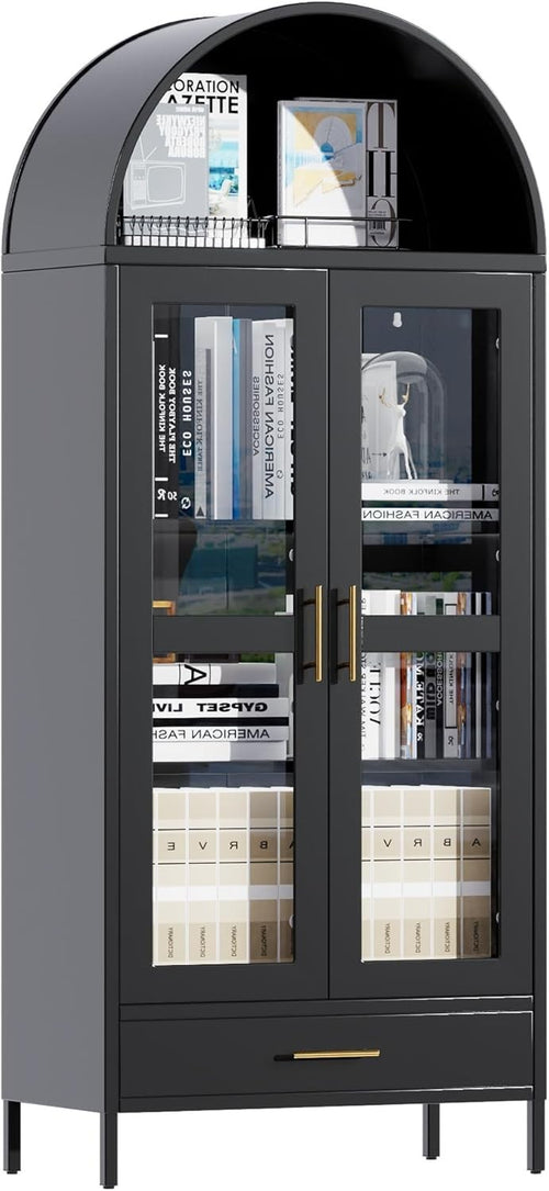 Heavy Duty Metal Storage Cabinet with Glass Doors & Drawer, 185cm