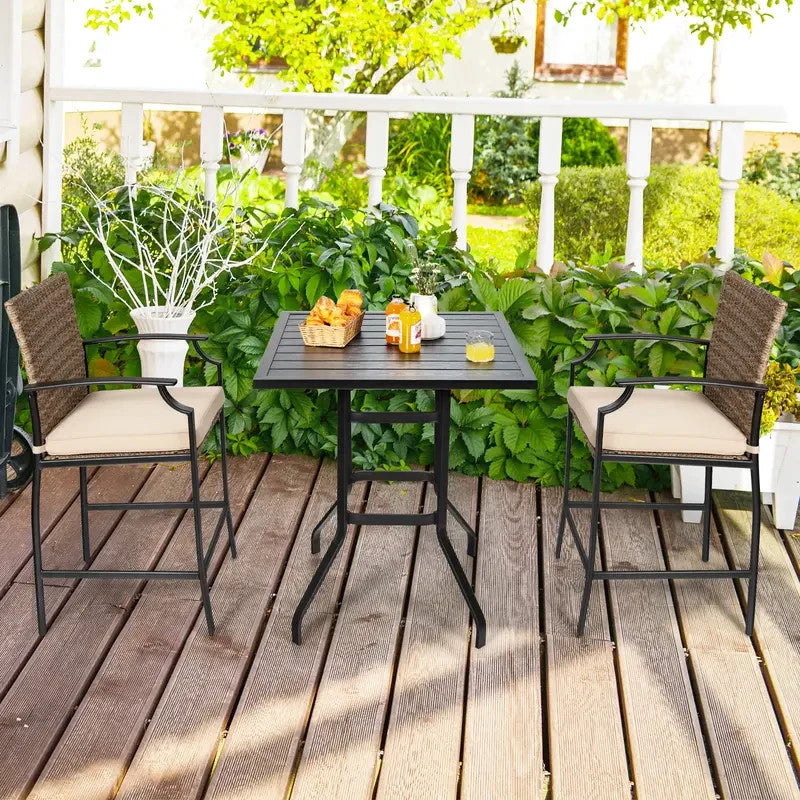 4x Outdoor Rattan Bar Stools with Cushions High Backrest Garden Patio