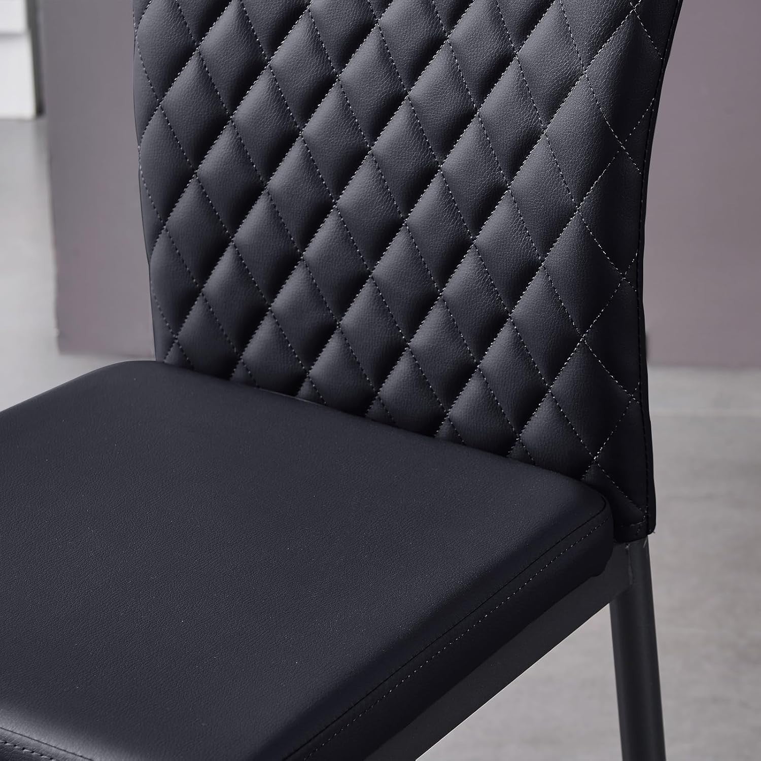 Modern Dining Table Set with 6 Black Faux Leather Chairs Oak 150x80cm