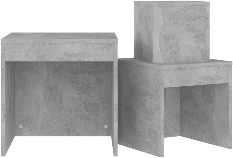 3pc Nesting Tables Set Concrete Grey Industrial End Side Coffee Nightstand