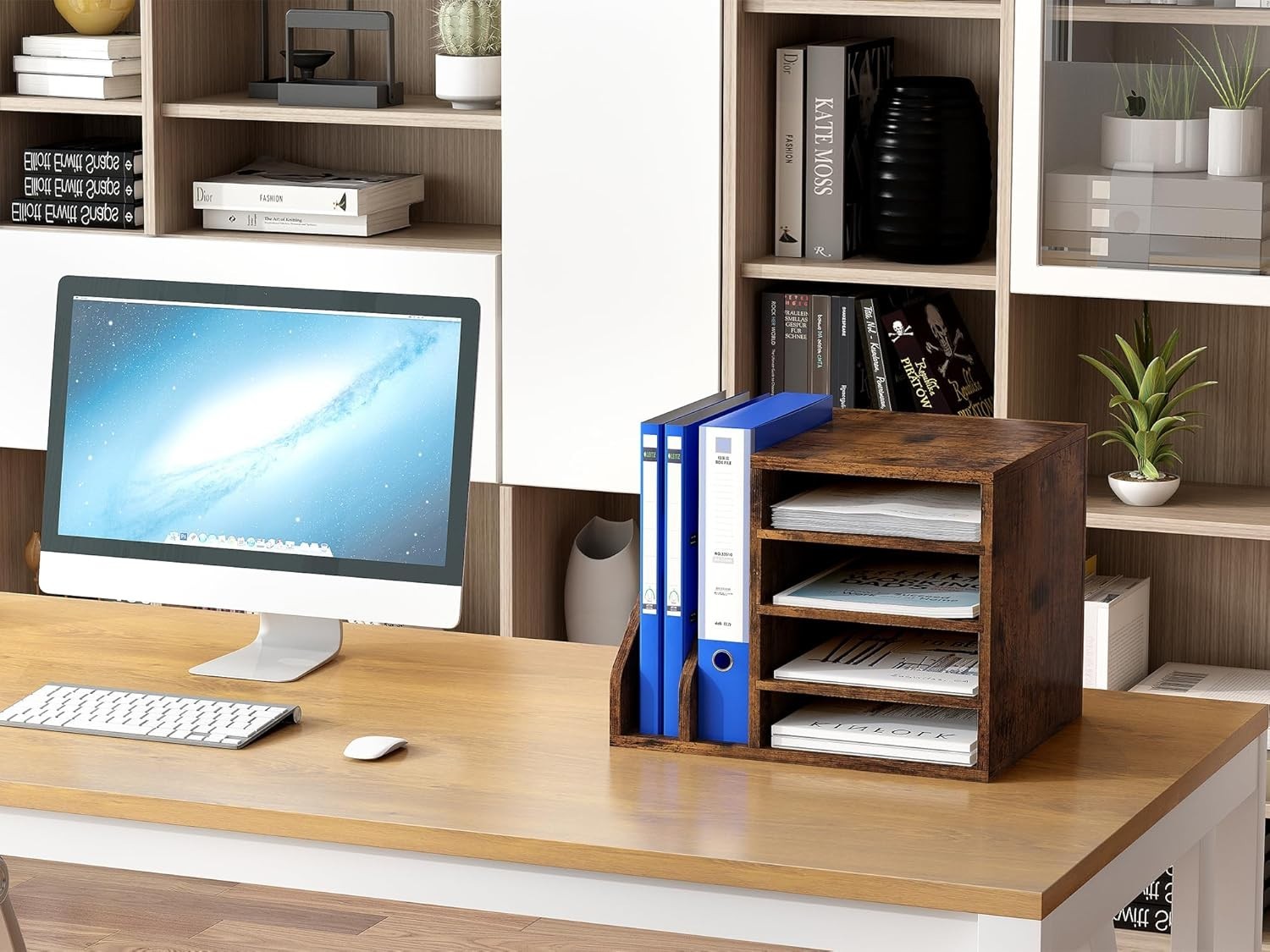 Wooden A4 Desk Tray File Holder Paper Organiser Magazine Rack Brown