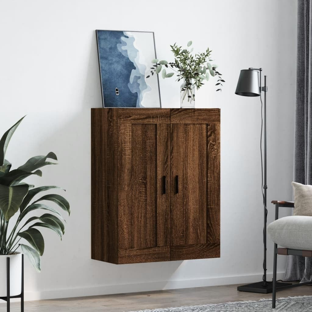 Wall Mounted Cabinet Brown Oak 3 Compartments Durable Wood 34x69.5x90cm