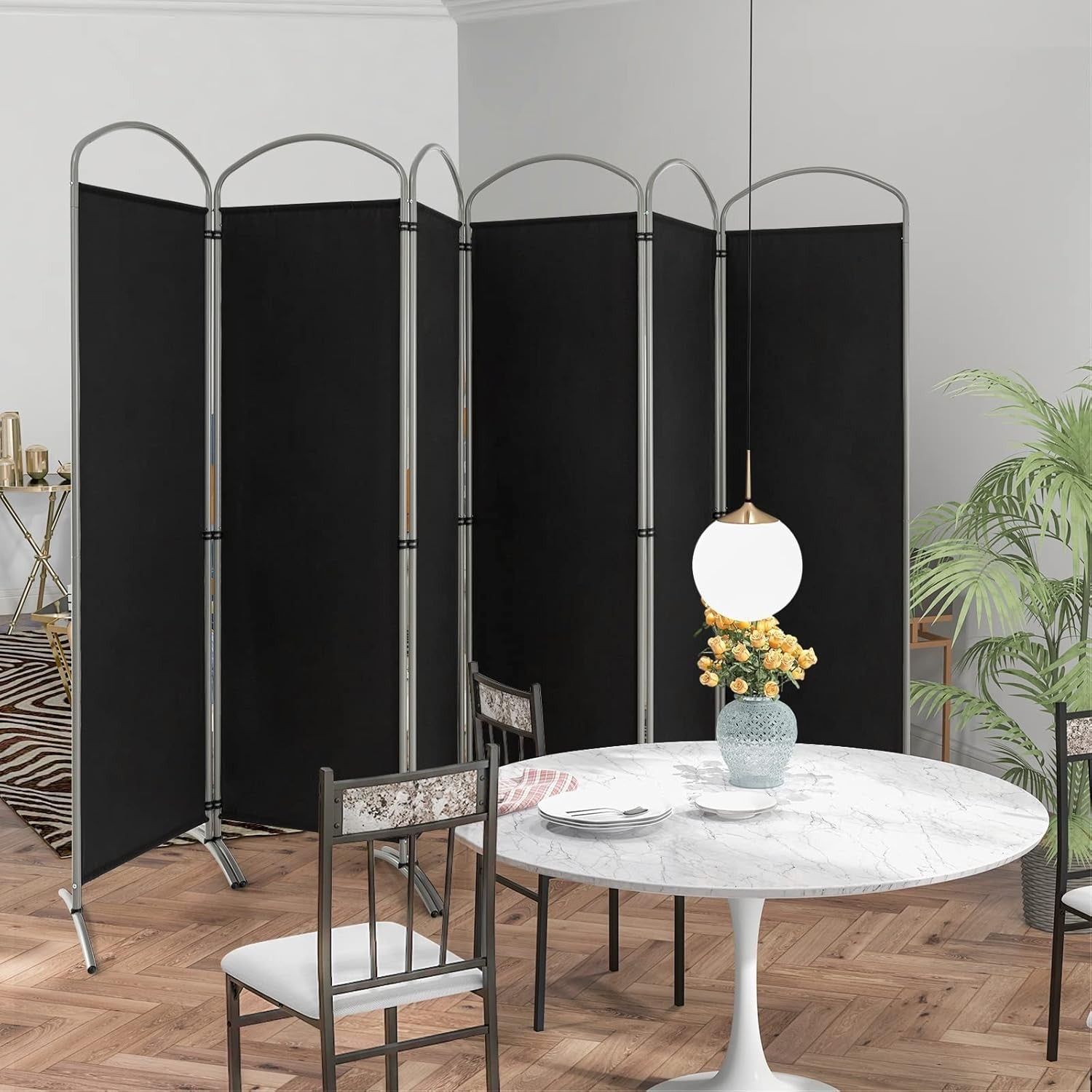 6 Panel Black Folding Room Divider Privacy Screen for Bedroom Office 188cm High