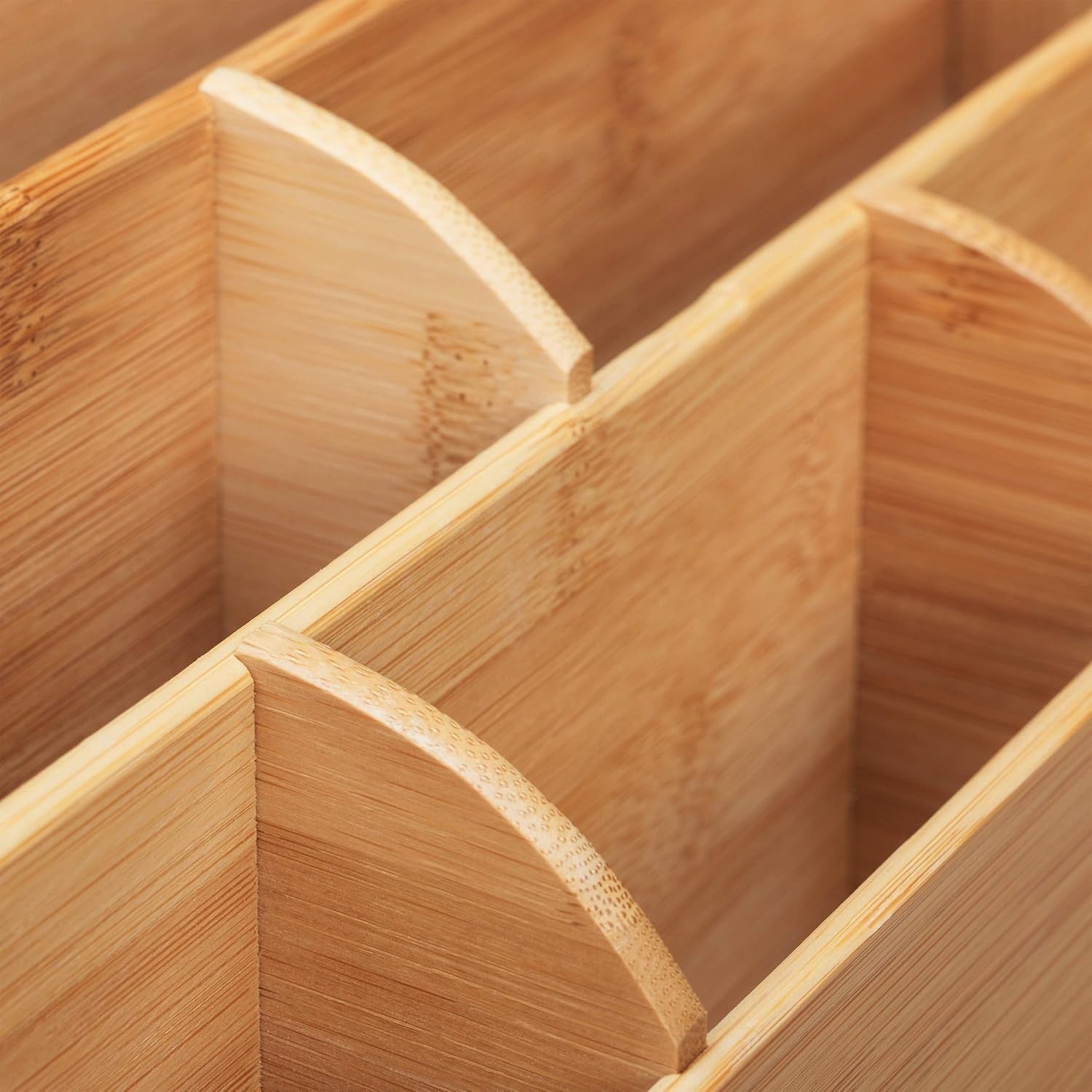 Desk Organizer Bamboo 6 Compartments 2 Drawers Office Storage Box