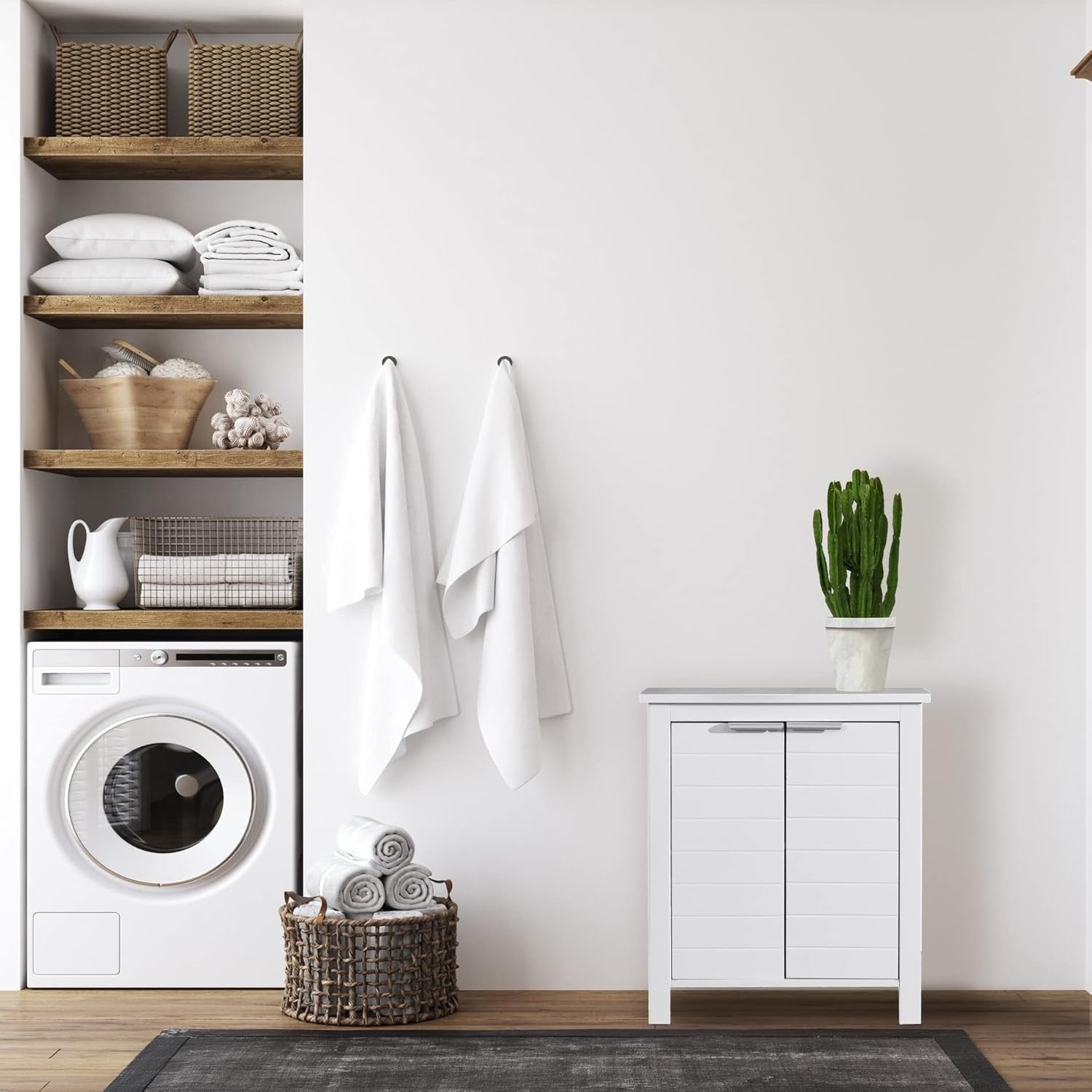 Freestanding Bathroom Storage Cabinet White 2 Door Moisture Resistant Unit