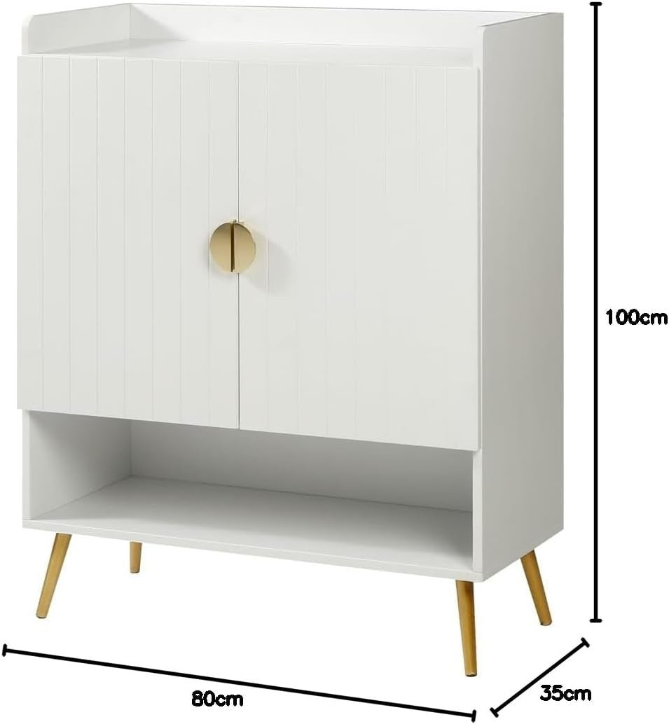 Modern White Shoe Cabinet 2 Door Cupboard w/ Adjustable Shelves 80x35x100cm