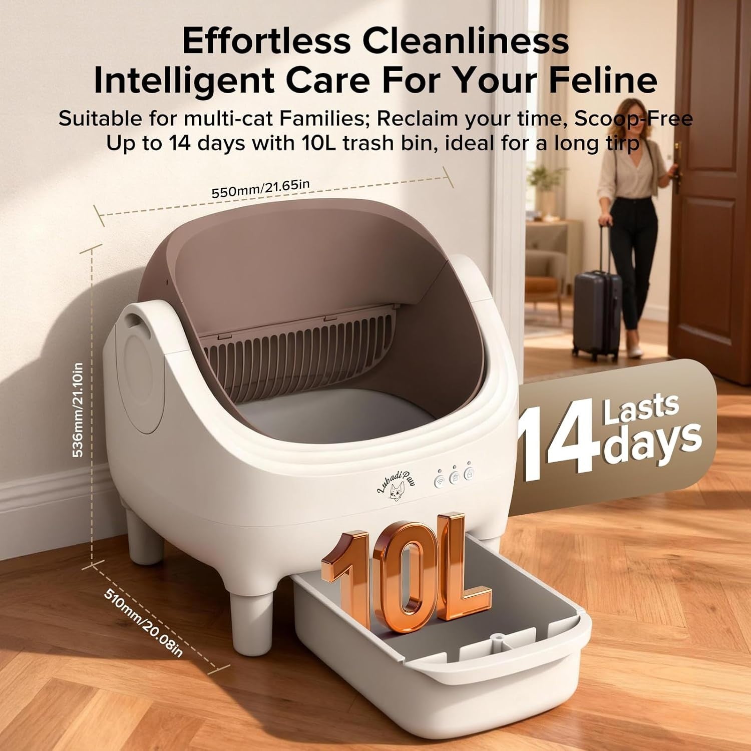 Self Cleaning Cat Litter Box Smart App Control 78L Odor Removal Auto