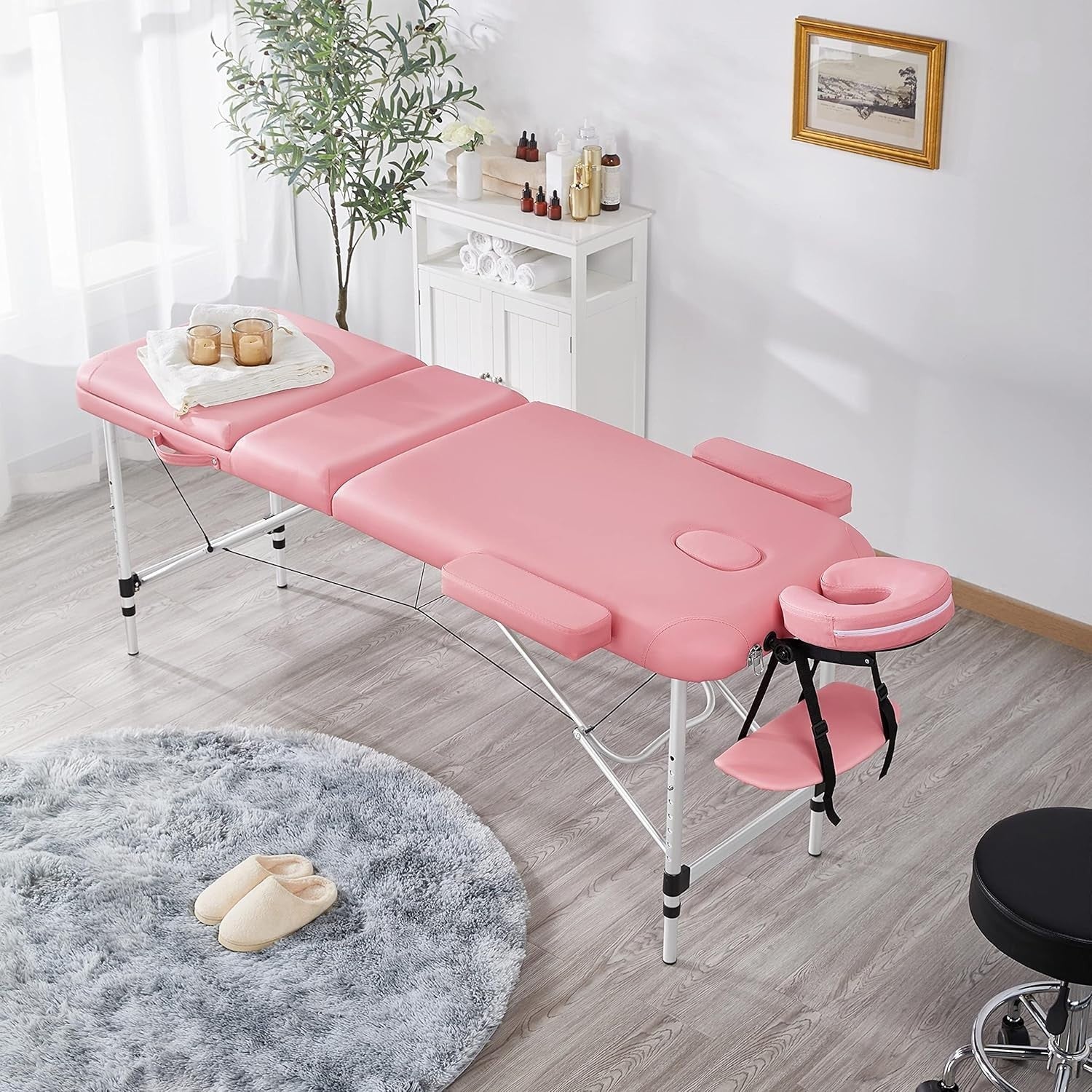 60cm 3-Section Portable Massage Table | Foldable Pink Lash Beauty Bed Aluminium