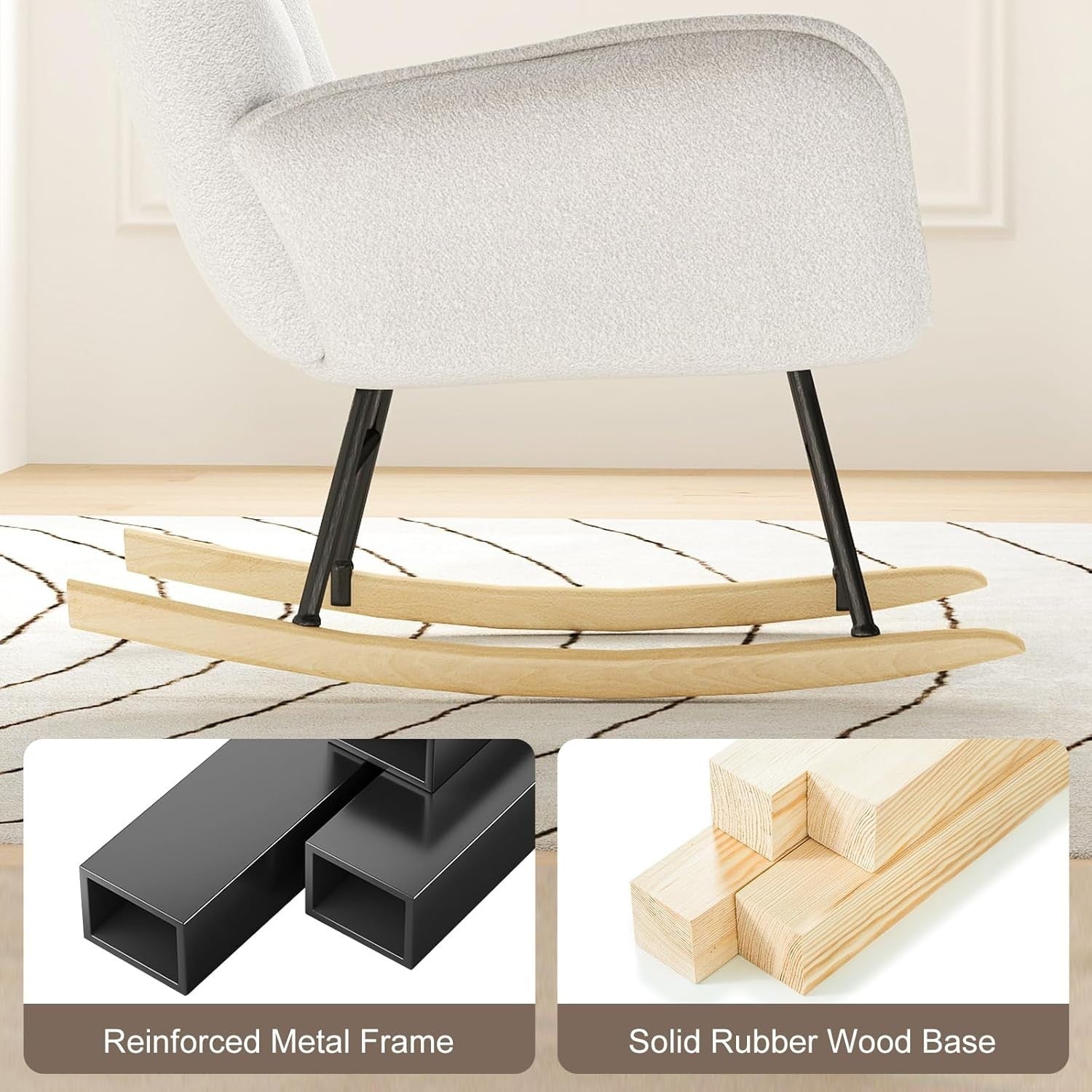 High Back Teddy Fleece Rocking Chair with Solid Wood Legs & Cozy Comfort