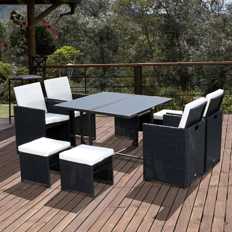 Rattan Garden Dining Set 9PC Outdoor Patio Table Chairs Stools Wicker