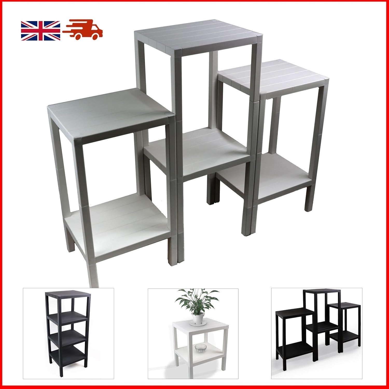 6 Tier Grey Side End Table with Storage Shelves – Durable, Space-Saving Design
