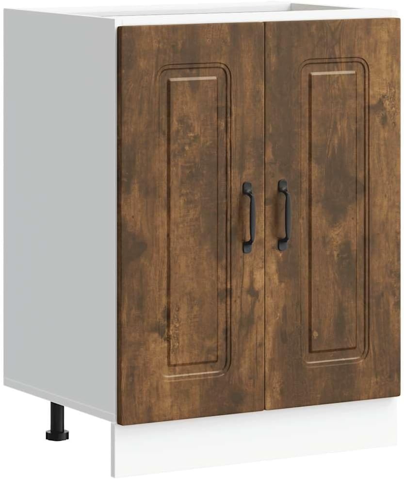Rustic Oak Bathroom Vanity Cabinet 60cm Under Sink Storage Unit with Double Door