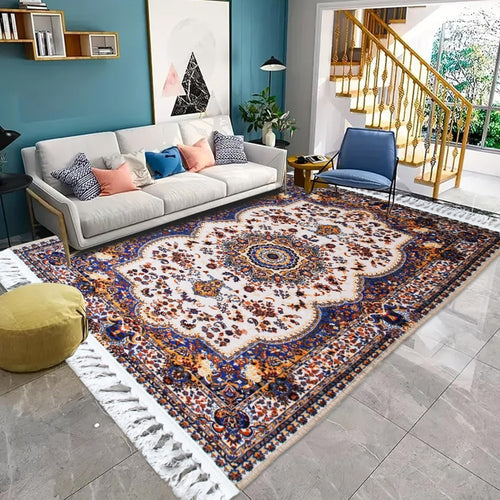 Blue Vintage Oriental Rug 160x230cm Washable Low Pile Living Room Carpet