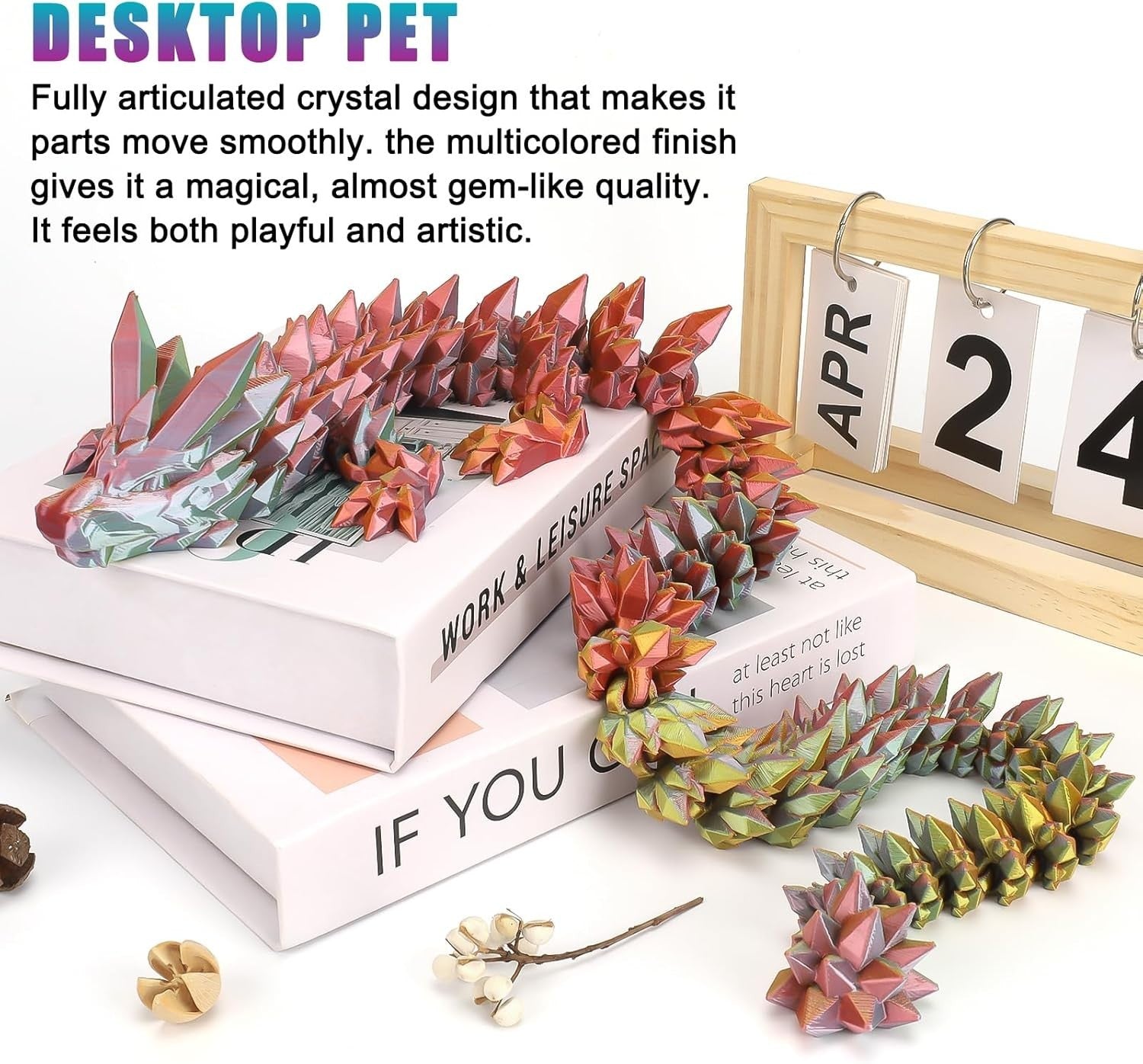 Large 3D Printed Crystal Dragon Articulated Fidget Desk Decor Gift