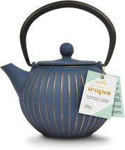 Cast Iron Teapot 500ml Tea Pot w/ Infuser Blue Gold Tetsubin Style