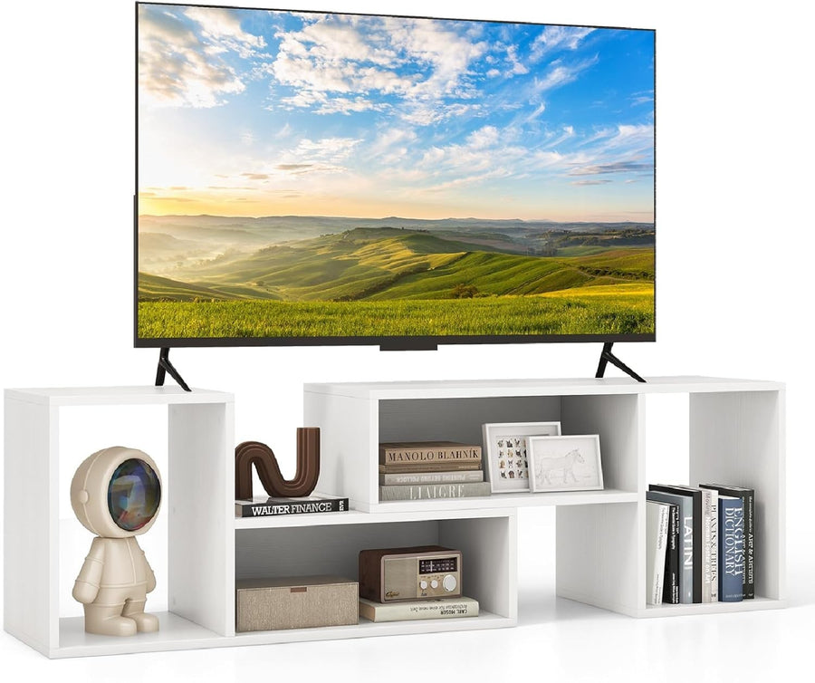 Adjustable TV Stand Cabinet 60” with L-Shaped Storage Shelves Media Unit