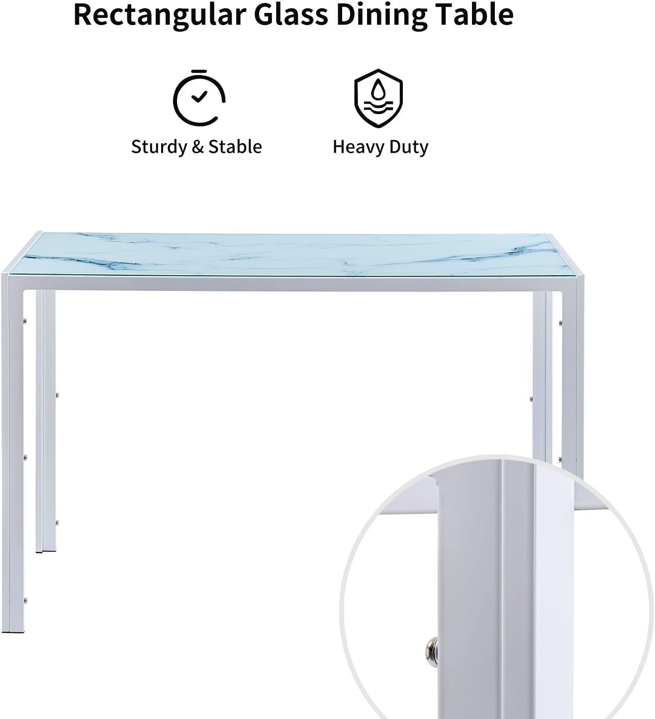 White Marble Glass 5-Piece Dining Set - Compact Rectangular Table + Chairs