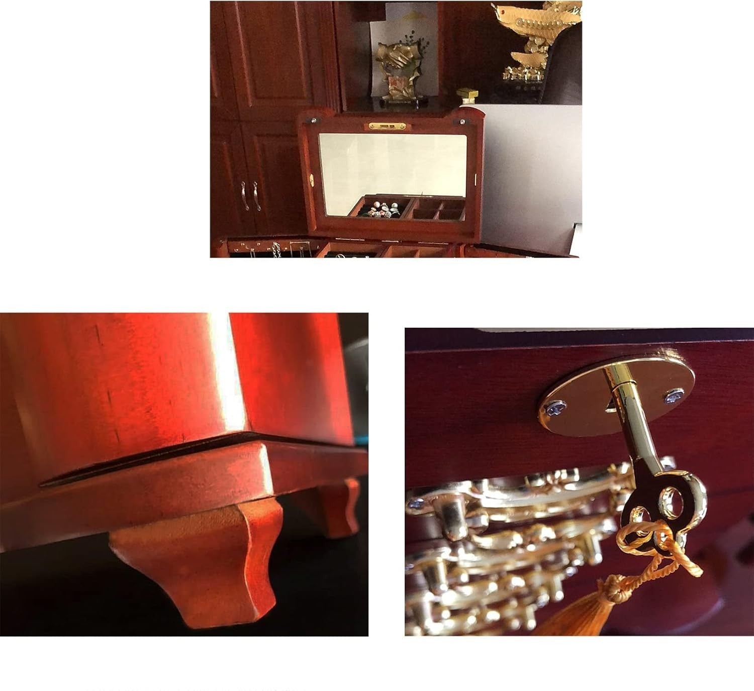 Wooden Jewelry Armoire Cabinet with Flip Top Mirror Drawers Side Doors