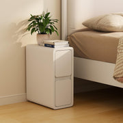 Slim White Bedside Table with 2 Drawers, Narrow Leather-Finish Nightstand