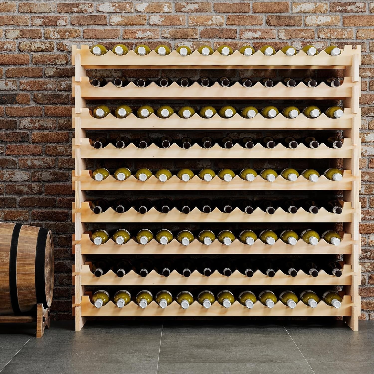 108 Bottle Wine Rack Large 6 Tier Natural Wood Stackable Storage Cellar Bar
