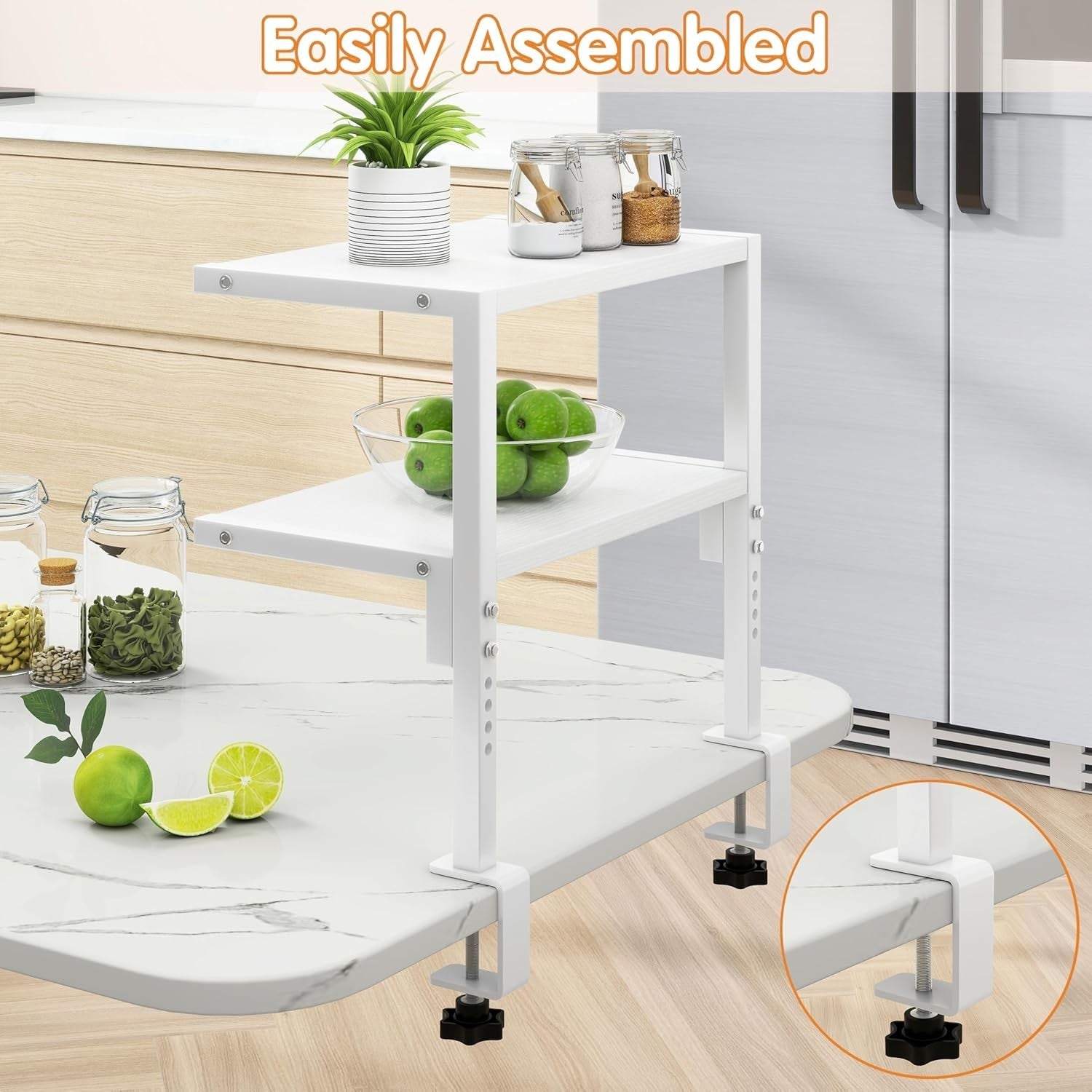 Clamp-On 2-Tier Adjustable Desk Shelf Organizer Rustic Brown 33cm