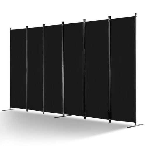 6 Panel Folding Room Divider Black Privacy Screen Freestanding 317x181cm