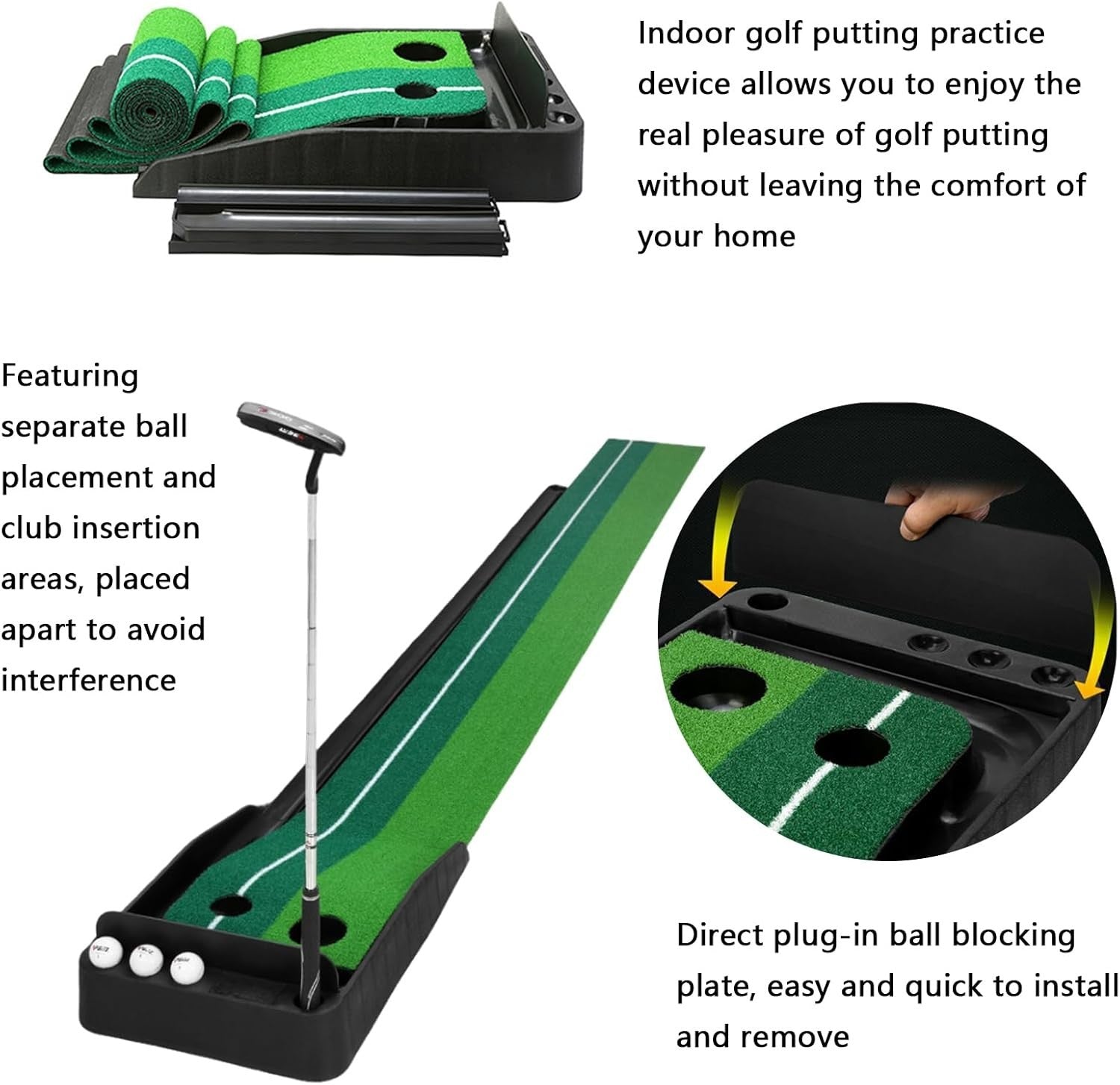 Golf Putting Mat Auto Ball Return Indoor Practice Trainer Home Office