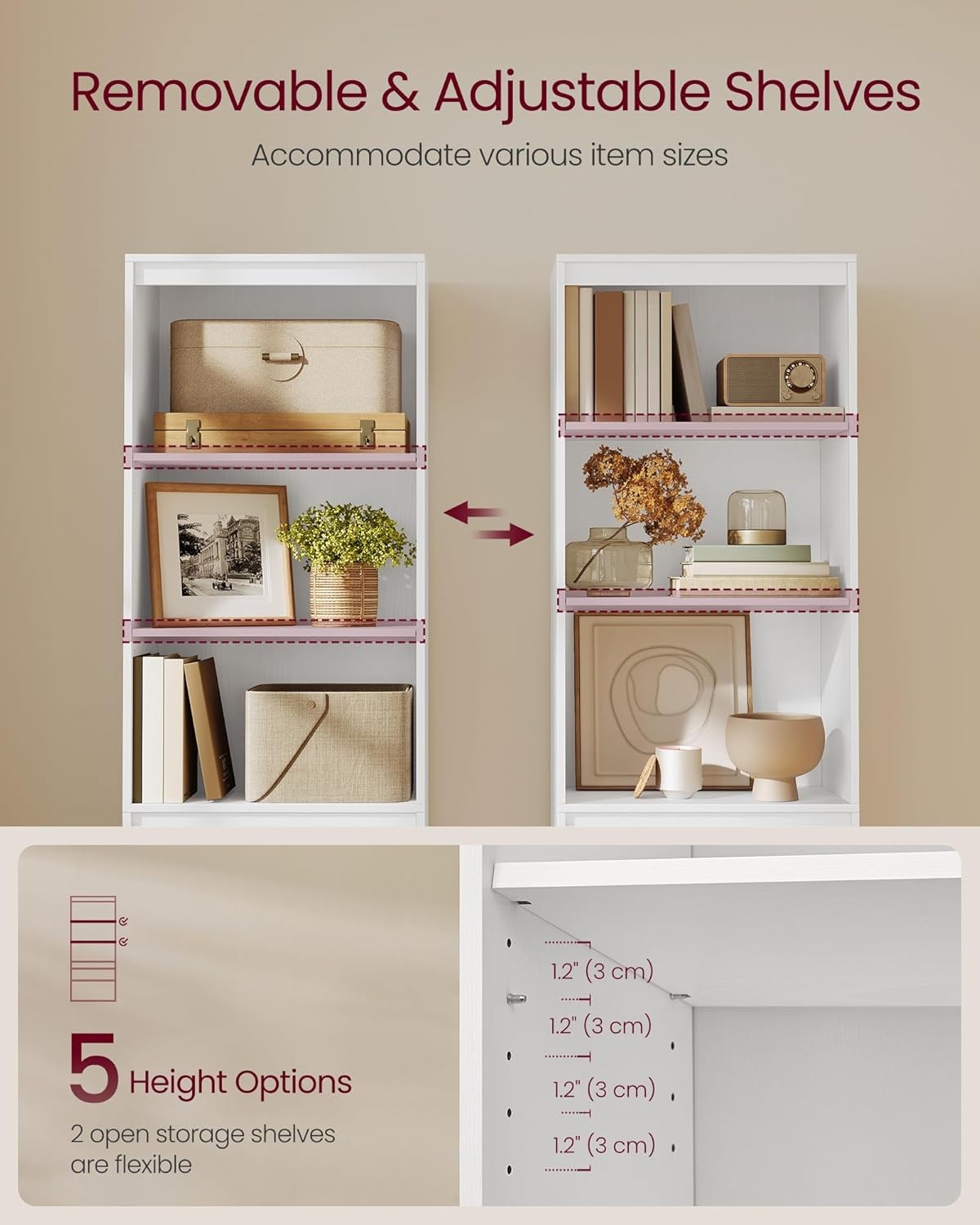 Tall White Bookcase with Drawers – Adjustable Shelves Modern 180cm Storage Unit