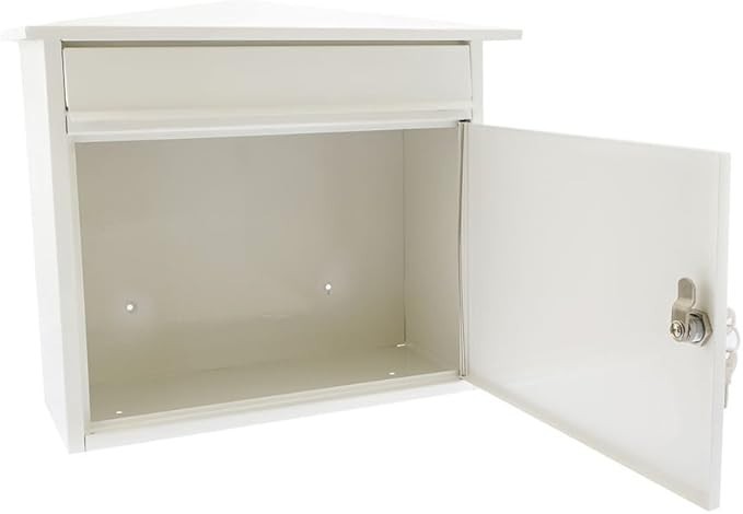 Large Wall Mounted Steel Mailbox White | Lockable Post Box | Weatherproof