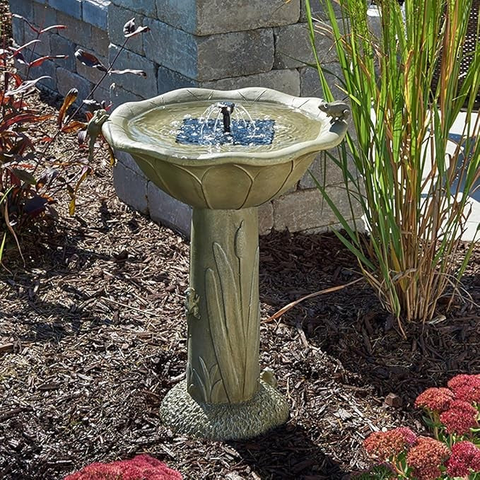 Solar Bird Bath Fountain – Olive Green Garden Water Feature Outdoor Decor