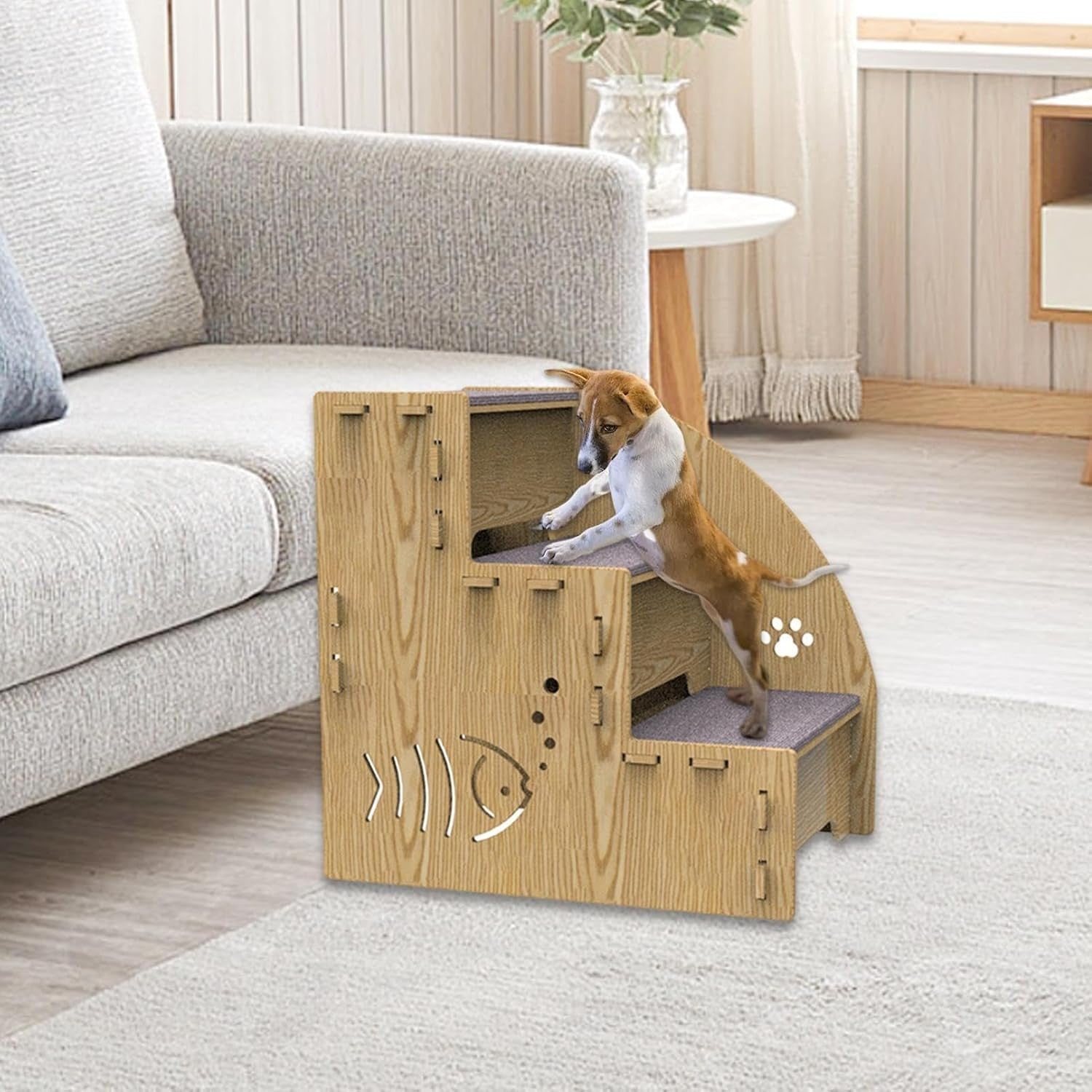 3‑Step Wooden Pet Stairs & Ramp for Couch Bed – Non‑Slip Safe Steps