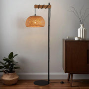 Boho Rattan Floor Lamp with Bamboo Shade & Foot Switch, 150cm Tall