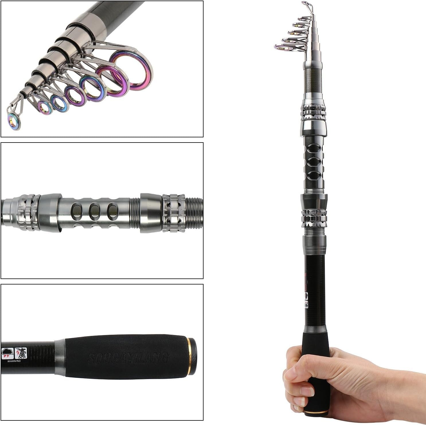 Telescopic Fishing Rod & Spinning Reel Combo Travel Kit Saltwater Freshwater