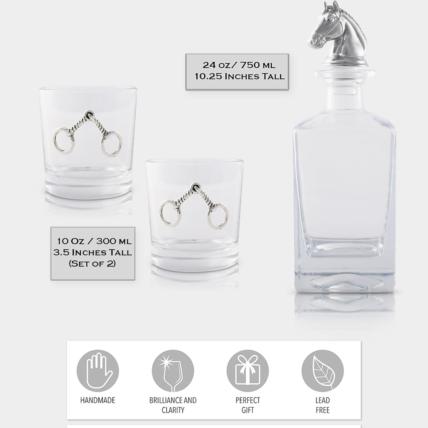 Luxury Equestrian Decanter Set 750ml with Whiskey Bit Glasses | Premium Bar Gift
