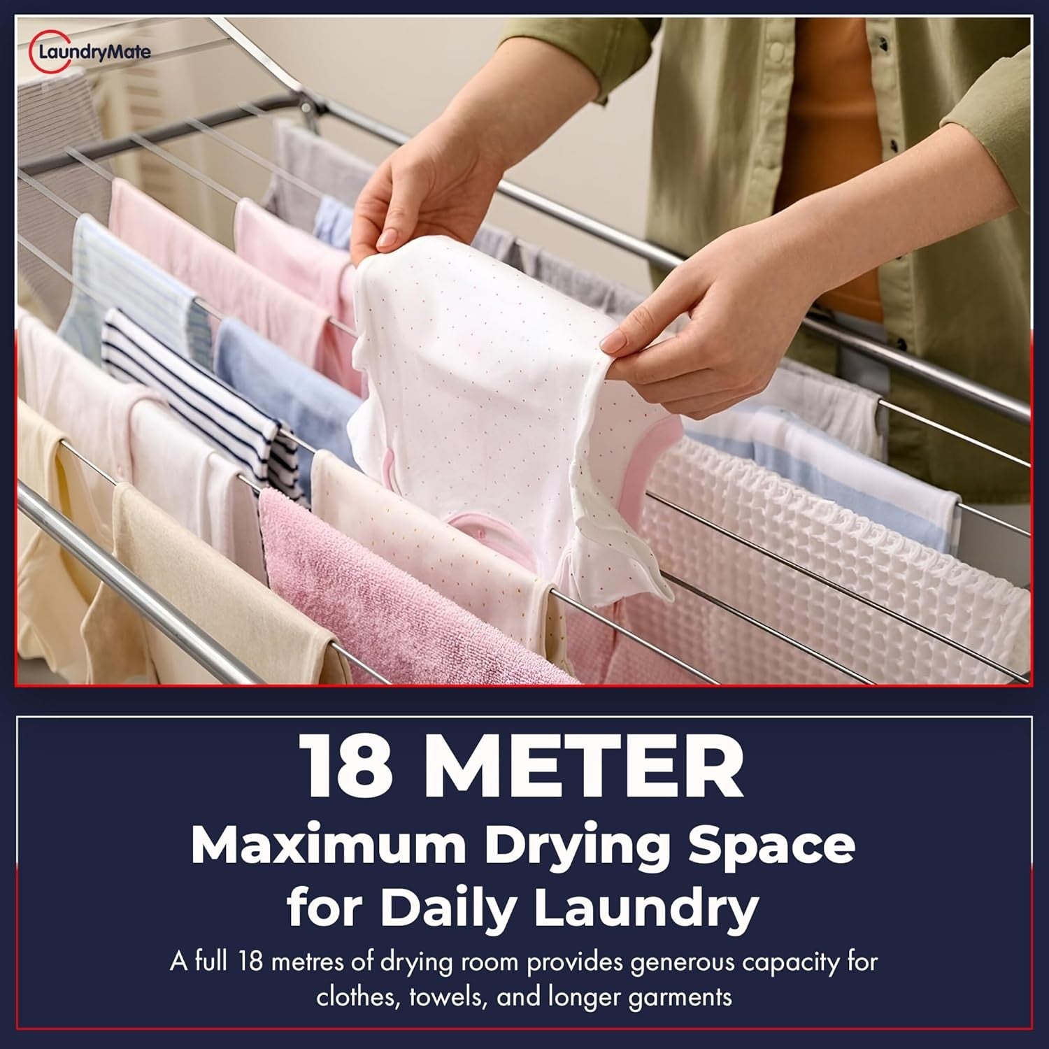 18m Extendable Clothes Airer Winged Folding Laundry Drying Rack Indoor