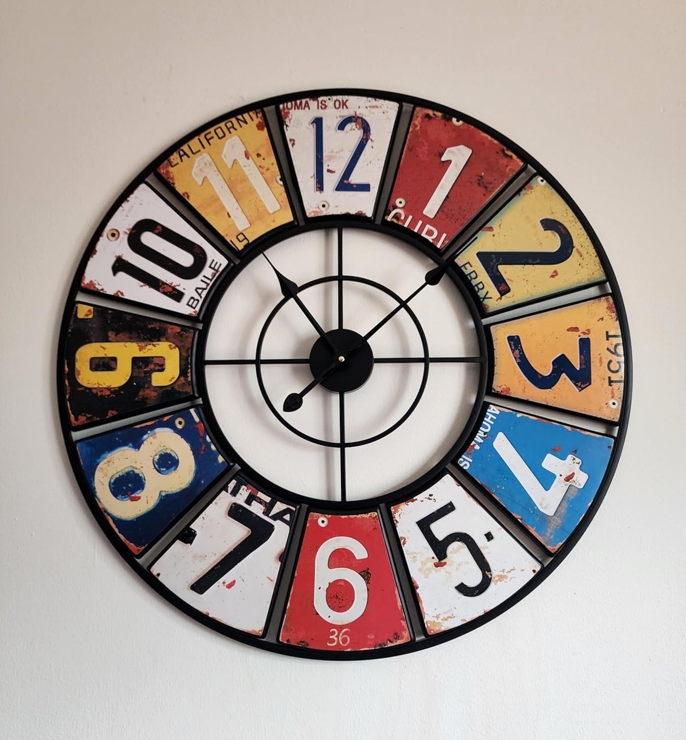 Retro Boho Wall Clock 60cm – Large Silent Quartz Colourful Metal Design