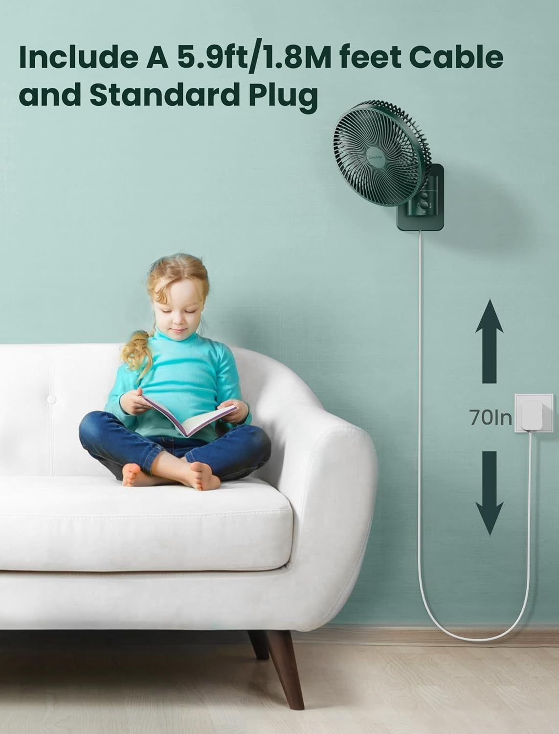 8.5" Wall Mounted Fan – 4-Speed Quiet Air Circulator w/ Remote Control & Timer
