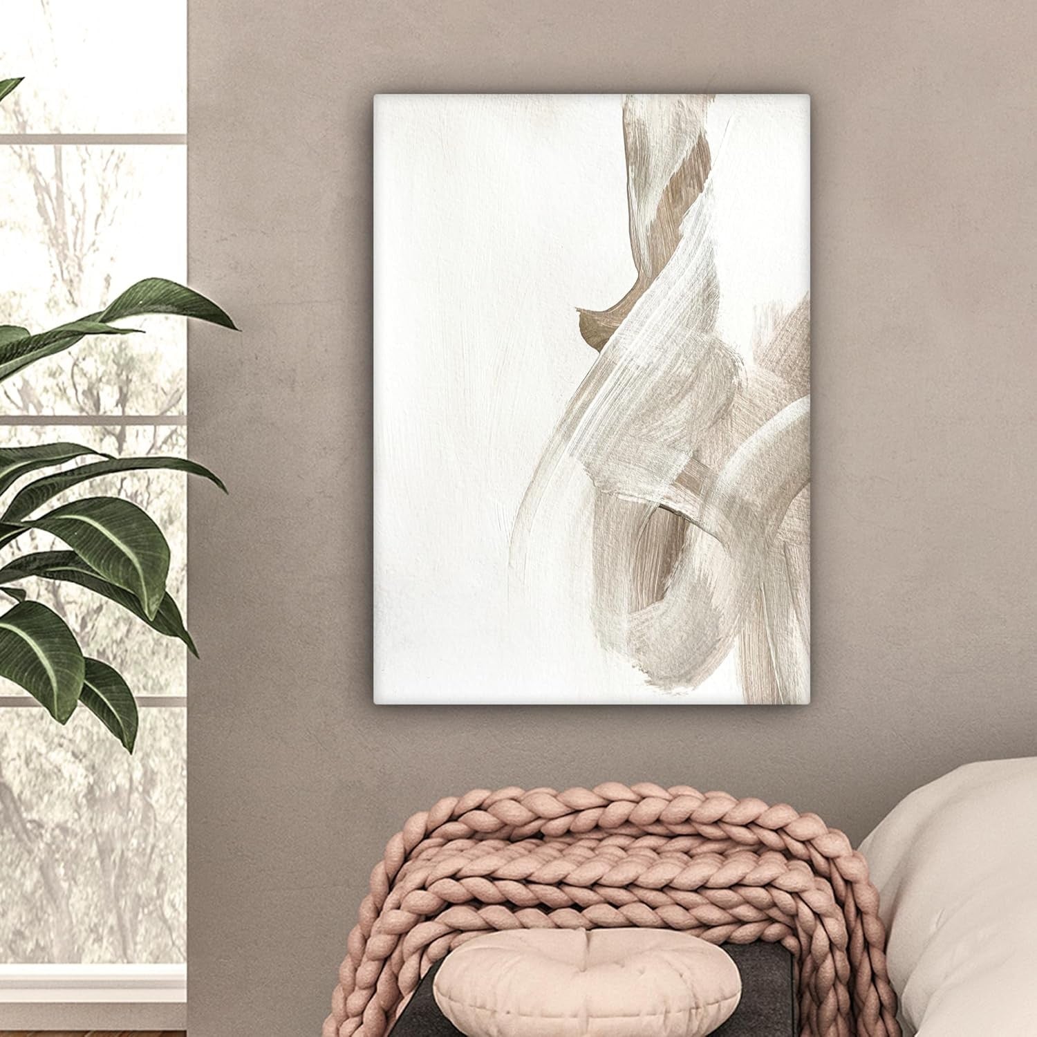 Beige Abstract Canvas Wall Art 50x70cm Framed Neutral