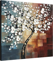 Large Hand Painted Floral Canvas Wall Art 80x80cm Framed