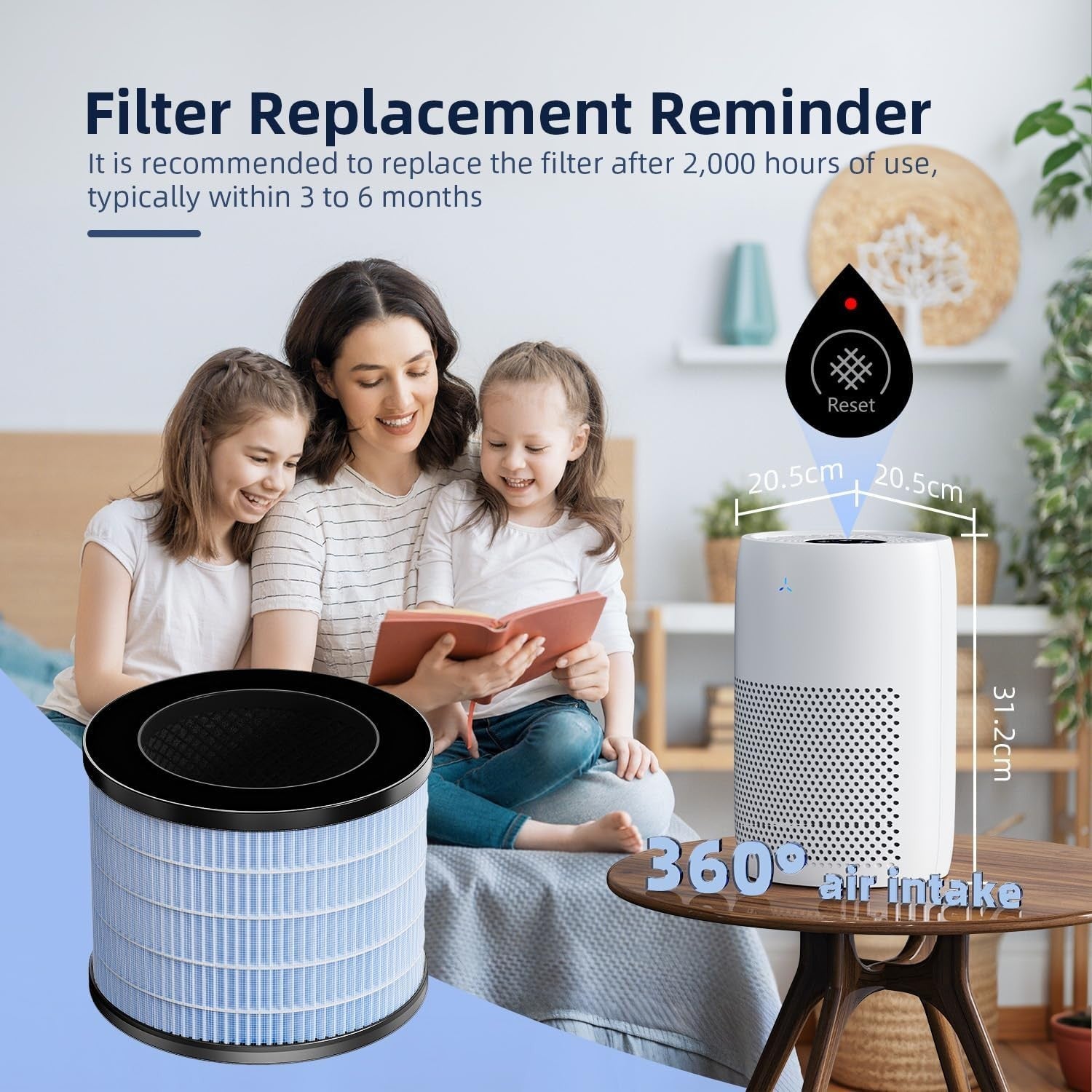 Quiet HEPA Air Purifier 60㎡ CADR 170 Smoke Odour Pet Dander Sleep