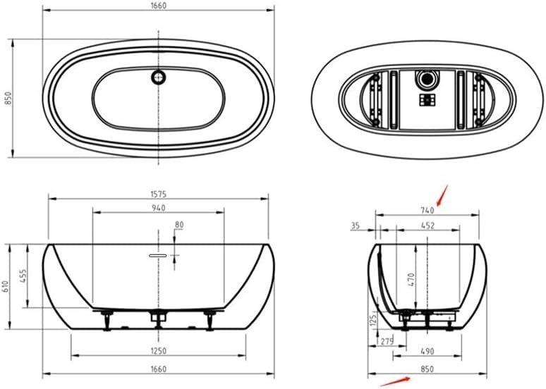 1600x650mm White Oval Freestanding Double Ended Acrylic Shower Bath with Waste