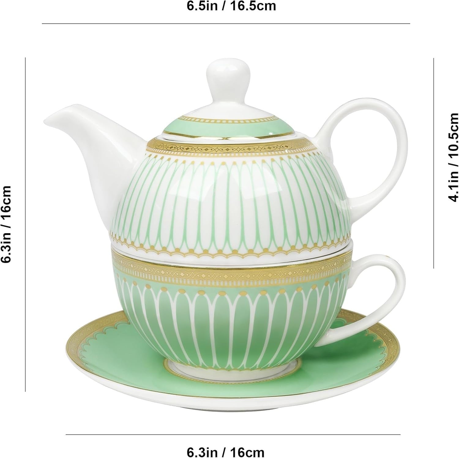 Porcelain Teapot Cup & Saucer Set Green Gold Afternoon Tea Set Gift