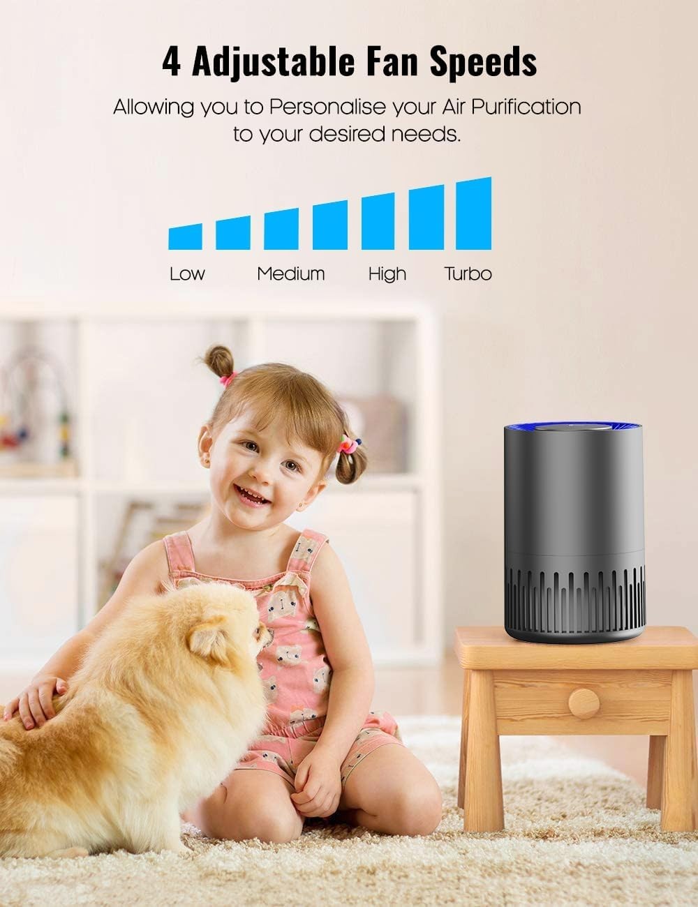 True HEPA Air Purifier Quiet Bedroom Cleaner Sleep Mode Pet Smoke