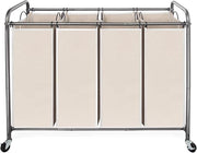 4-Bag Rolling Laundry Sorter Cart with Lockable Wheels & Removable Bags Beige