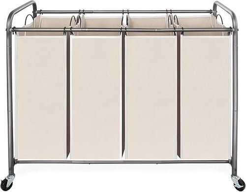 4-Bag Rolling Laundry Sorter Cart with Lockable Wheels & Removable Bags Beige